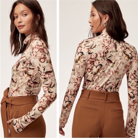 Aritzia Wilfred Cheval Turtleneck Top Dawn Vinland Print - Picture 1 of 11